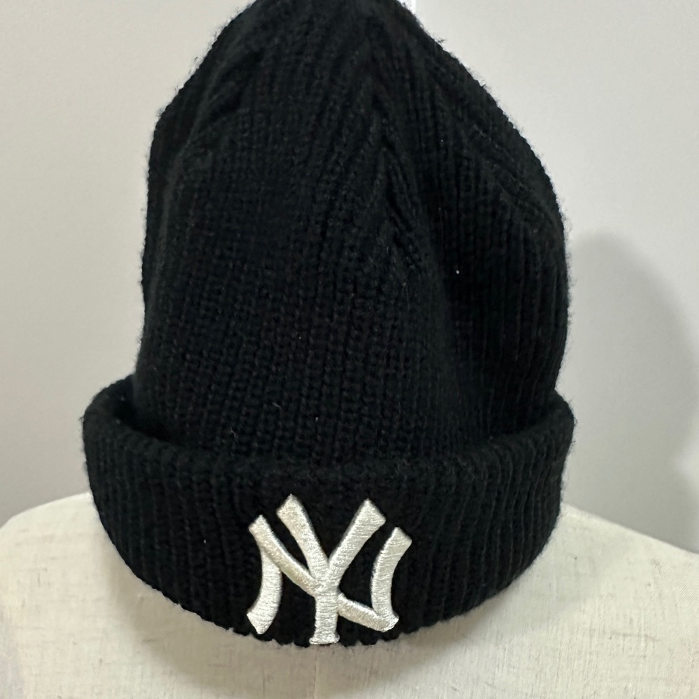 Black Knit Beanie with White Logo